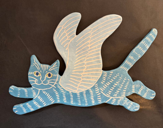 Wall hanging Flying Cat - Blue and pale blue