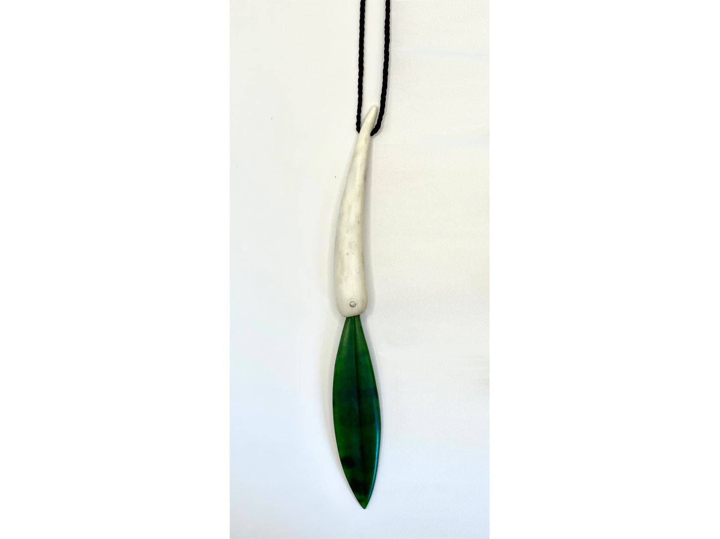 Maire Leaf Pendant - Pounamu + Antler tine