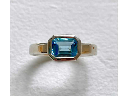 Emerald Cut Sterling Silver Ring - Topaz
