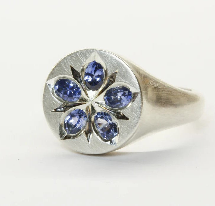 Star Borage Ring with Ceylon Sapphires
