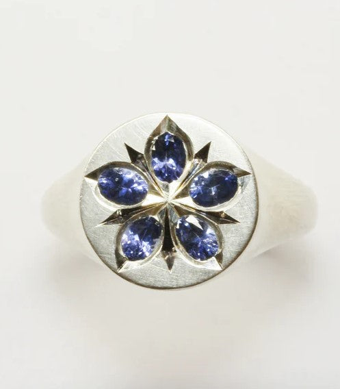 Star Borage Ring with Ceylon Sapphires