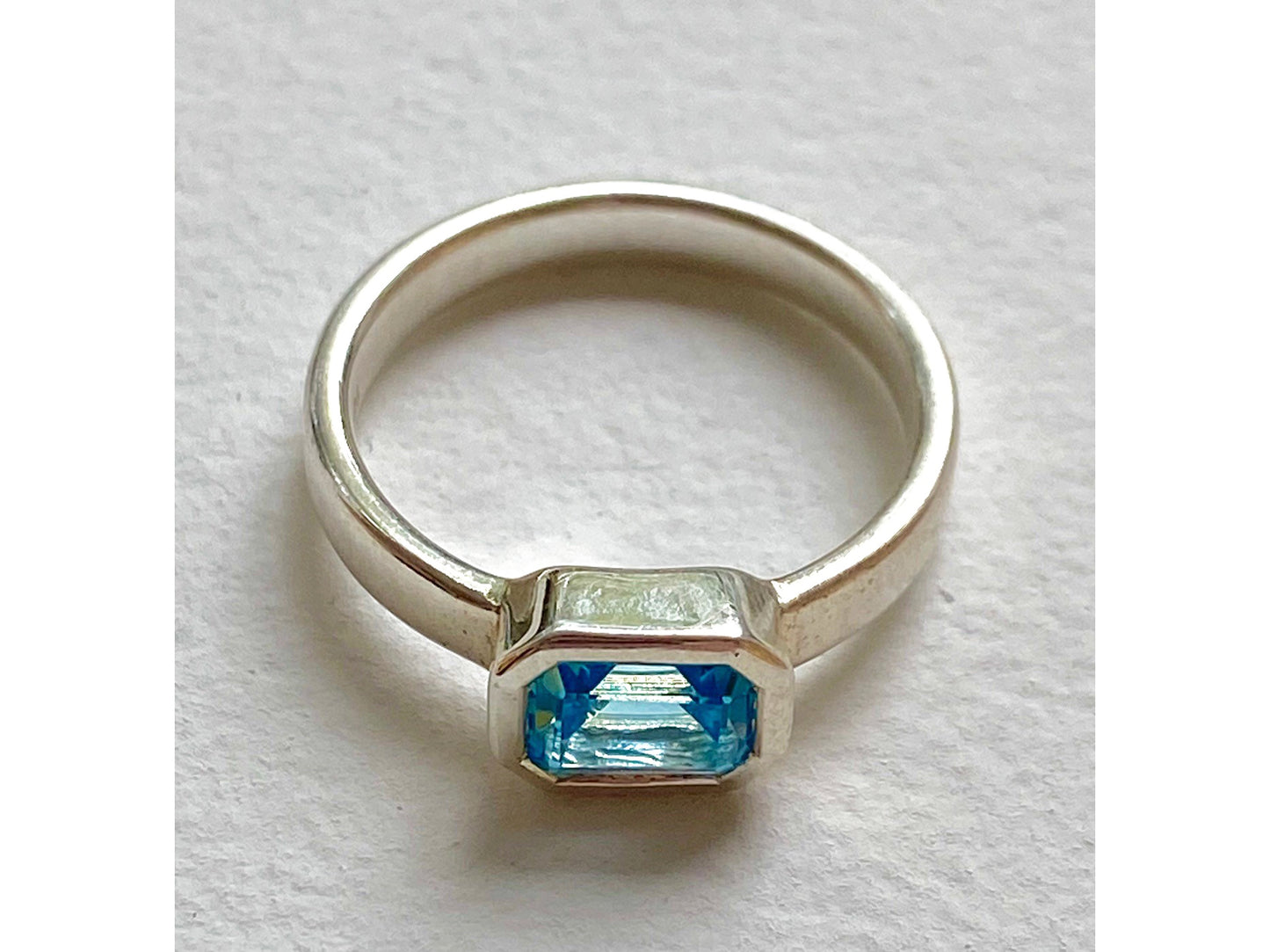 Emerald Cut Sterling Silver Ring - Topaz
