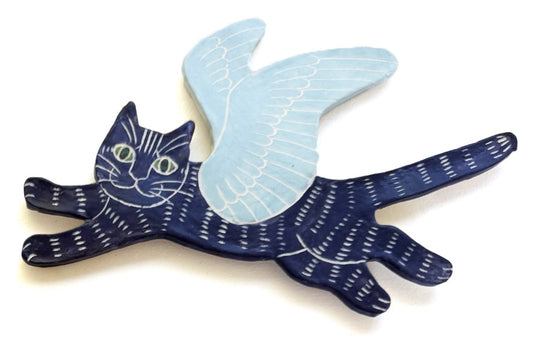 Wall hanging Flying Cat - Dark purple and pale blue