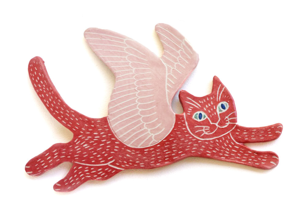 Wall hanging Flying Cat - Dark pink and pale pink