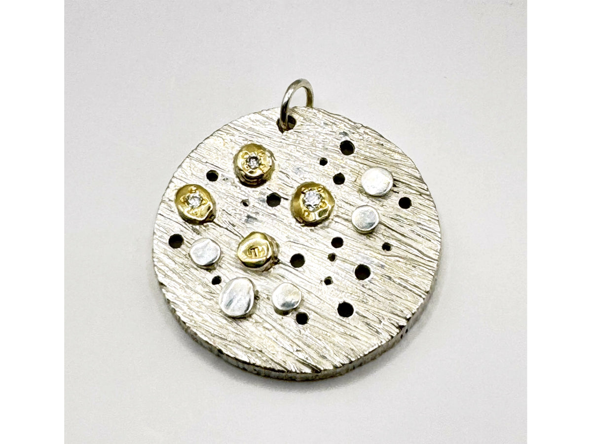 Matariki Pendant Top - Silver/9ct gold/moissanite