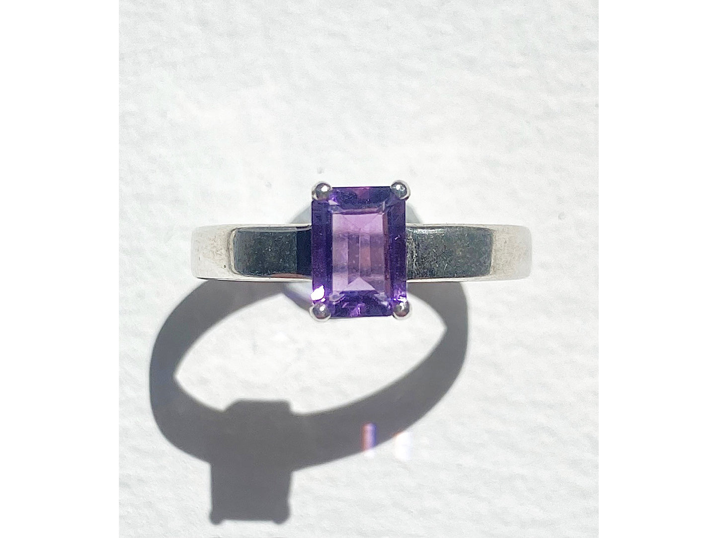 Emerald Cut Amethyst Claw Set Ring