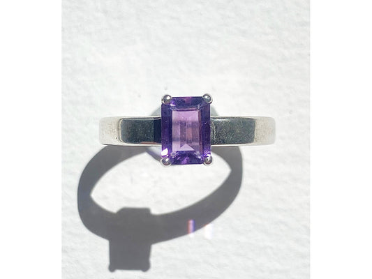 Emerald Cut Amethyst Claw Set Ring