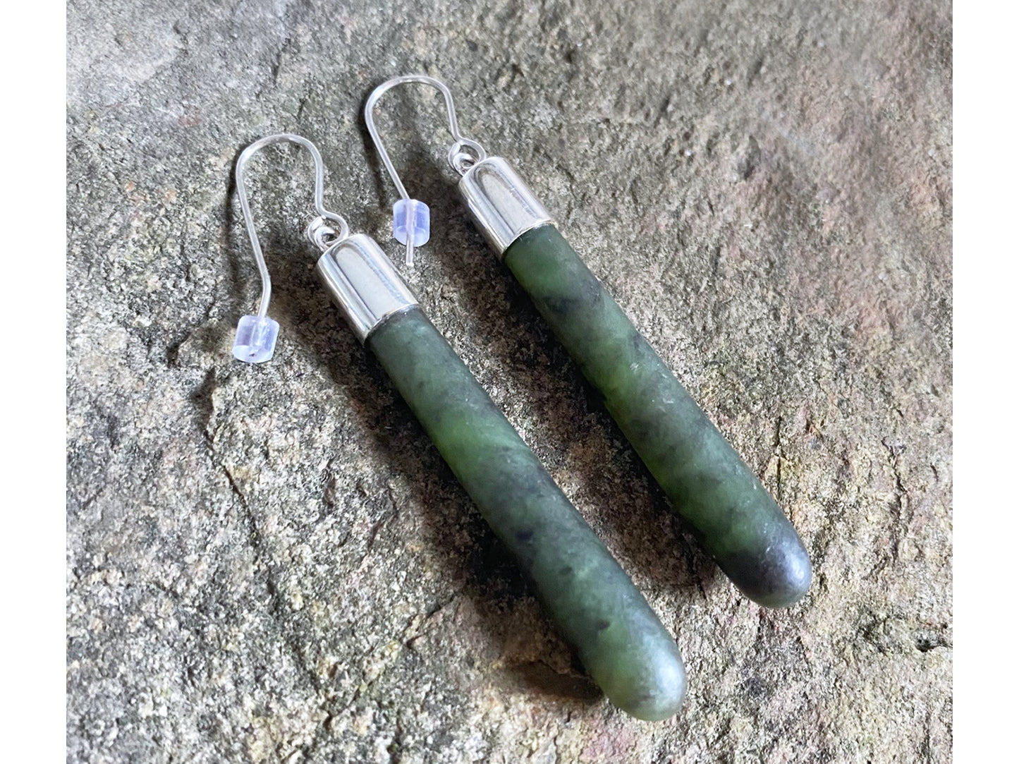 Pounamu round drop earrings with silver caps