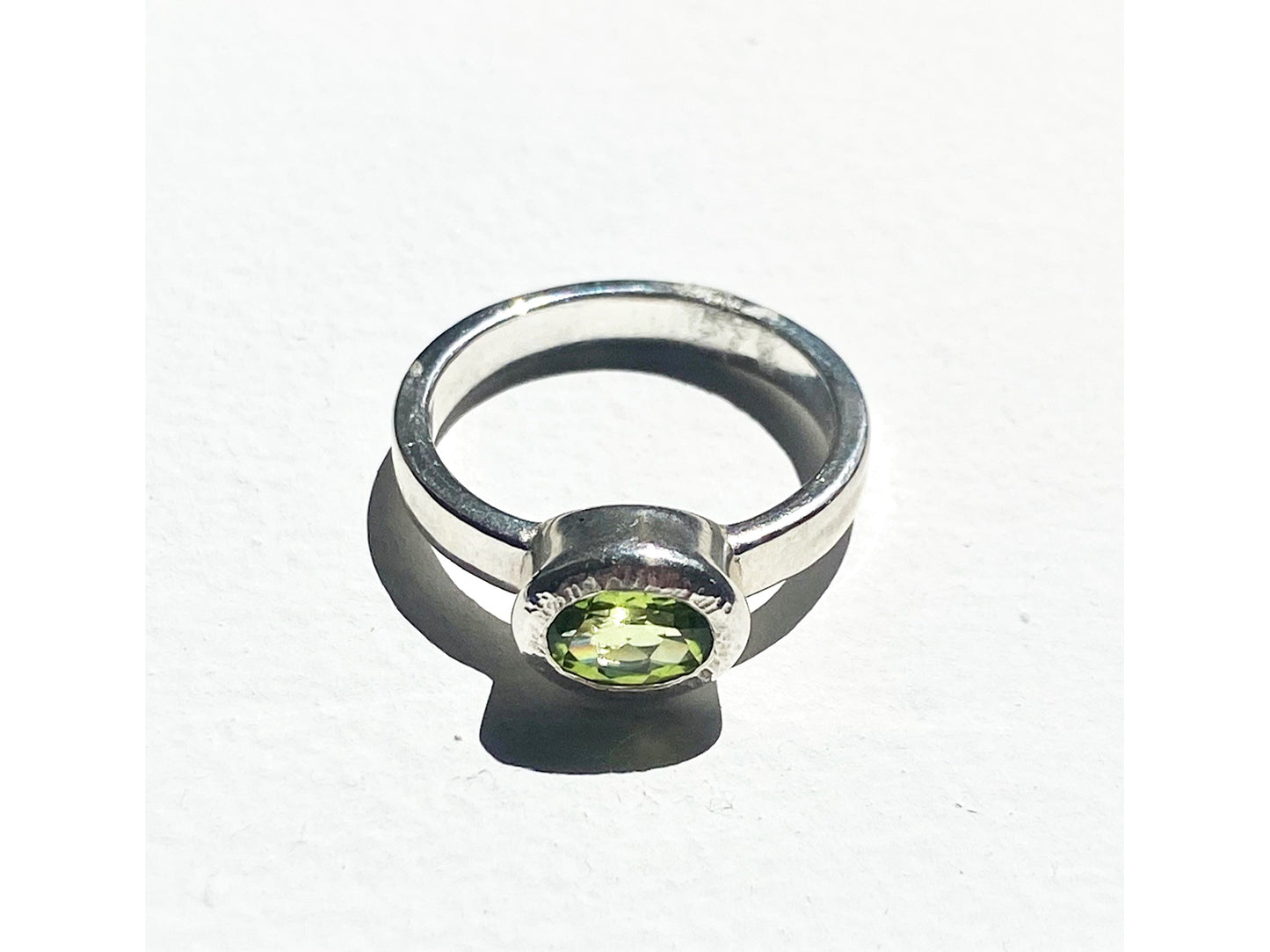 Oval Sterling Silver Bezel Ring - Peridot