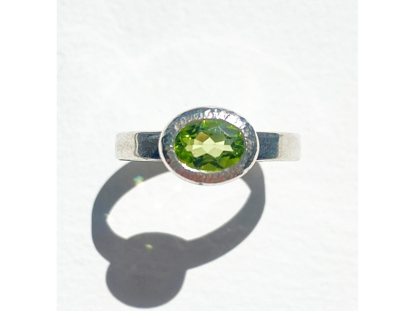 Oval Sterling Silver Bezel Ring - Peridot