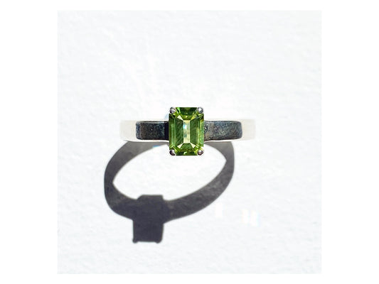 Emerald Cut Claw Set Peridot Ring