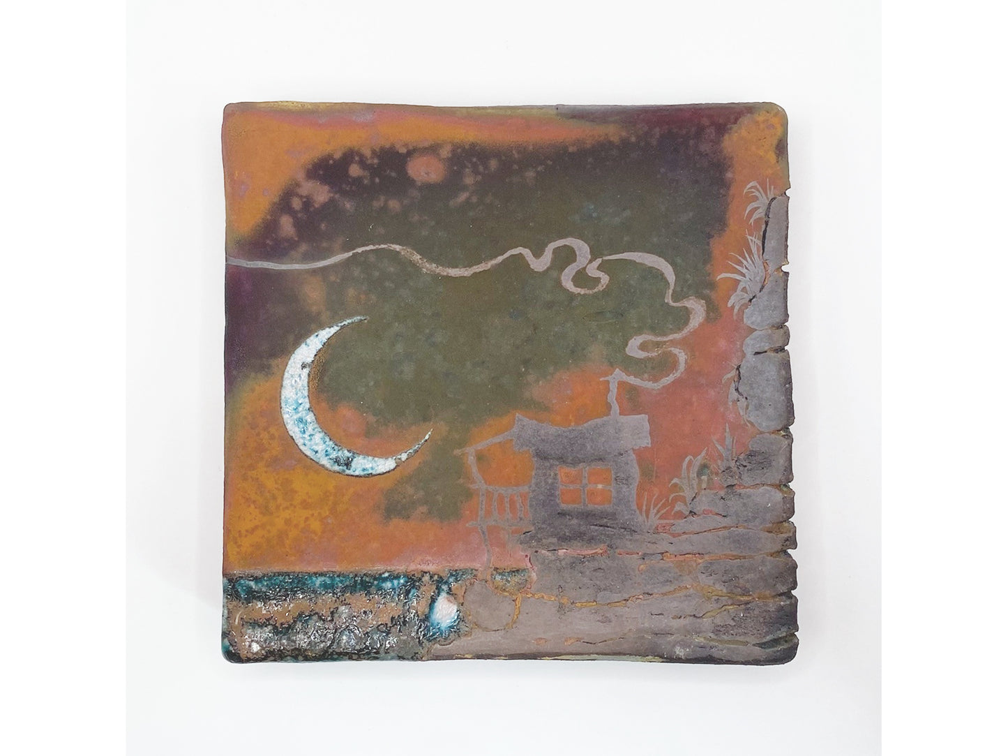 Raku Wall Tile House on a Rock