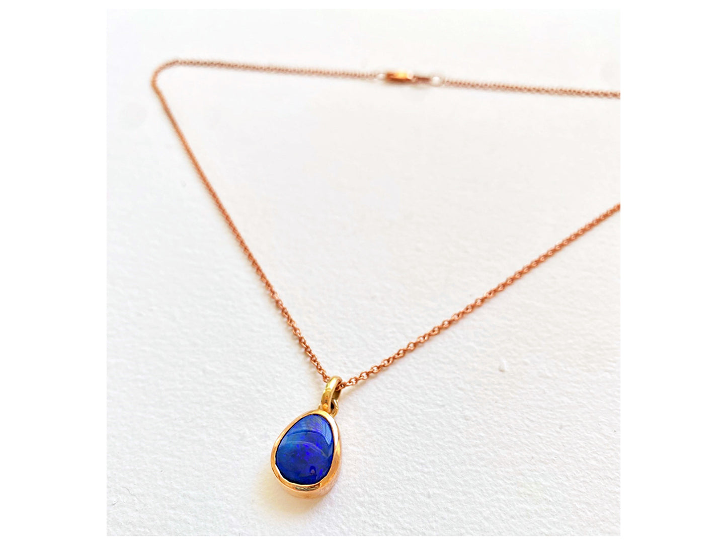 Blue Opal (2ct) + 9ct Rose Gold Necklace