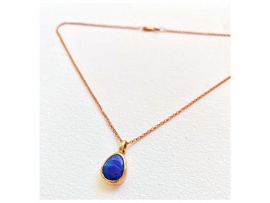 Blue Opal (2ct) + 9ct Rose Gold Necklace