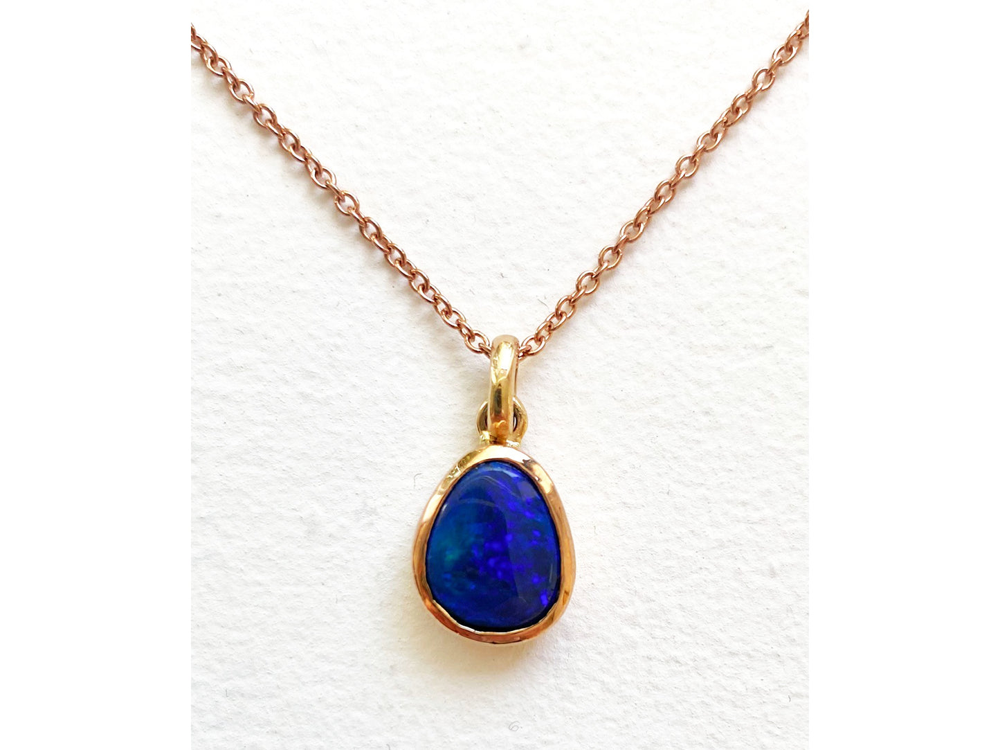 Blue Opal (2ct) + 9ct Rose Gold Necklace