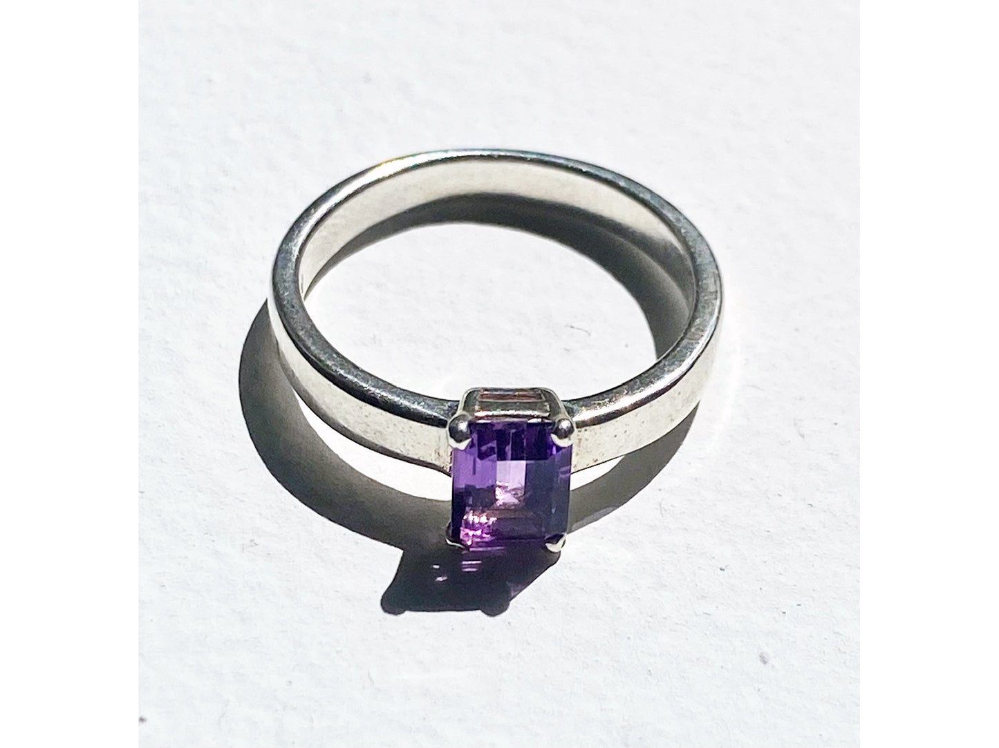 Emerald Cut Amethyst Claw Set Ring