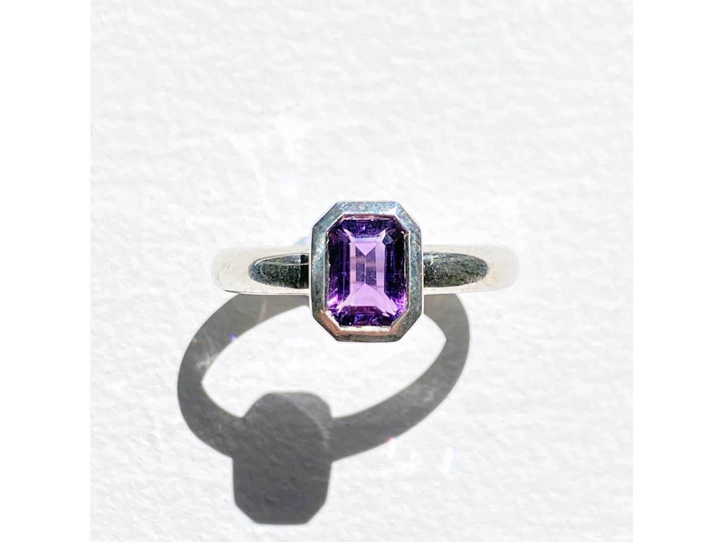 Emerald Cut Bezel Ring - Amethyst