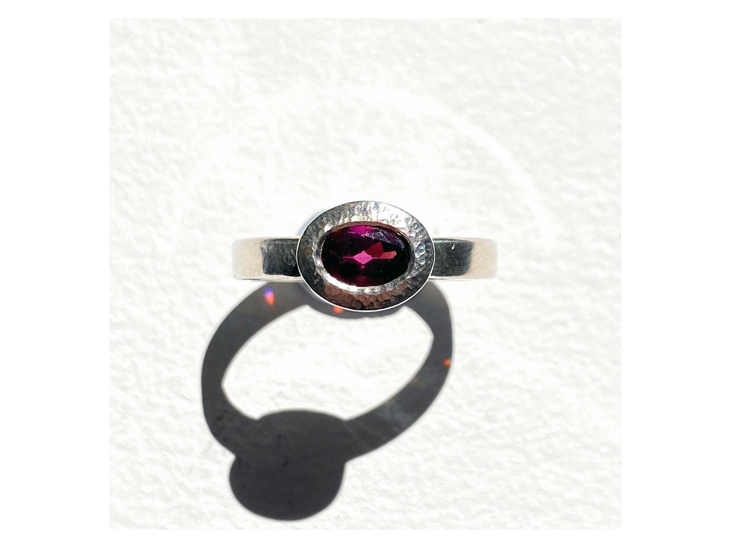 Oval Sterling Silver Bezel Ring - Garnet