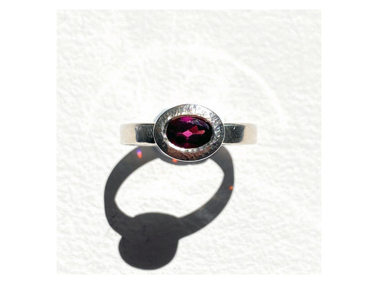 Oval Sterling Silver Bezel Ring - Garnet