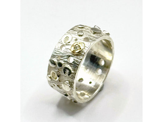 Silver Matariki Ring with Sparkle (U1/2) - Silver/9ct gold/diamond