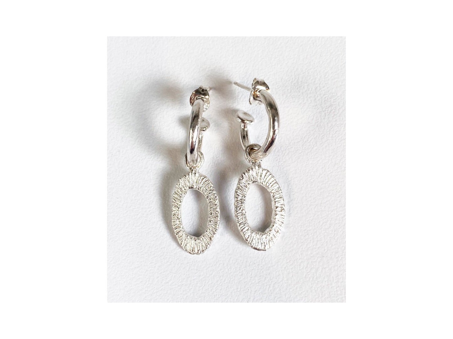 Oval Strata Charm Silver Earrings