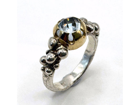 Bobble Ring (T) - Sterling silver/9ct gold/sky topaz