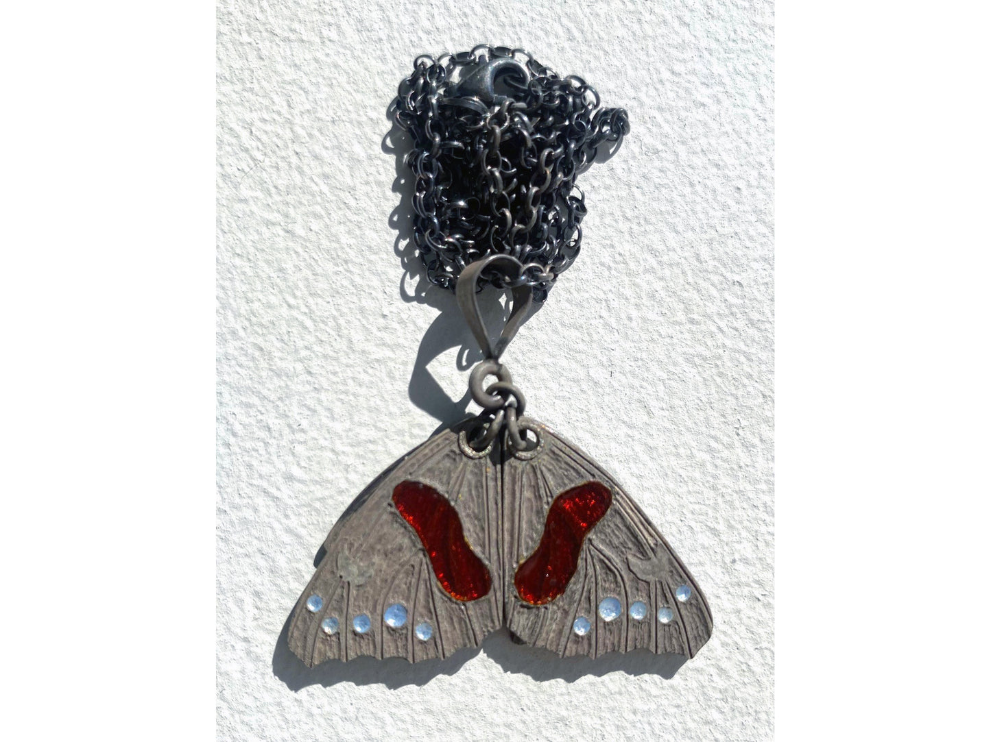 Red Admiral Butterfly Necklace with hinged wings