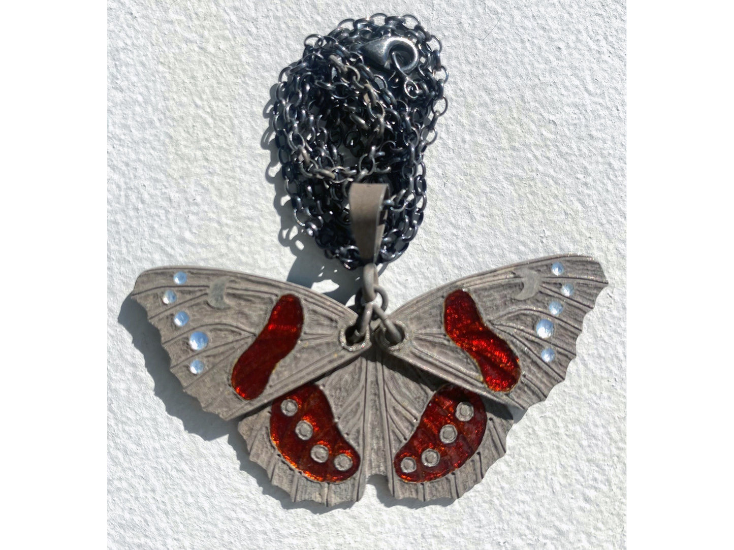 Red Admiral Butterfly Necklace with hinged wings
