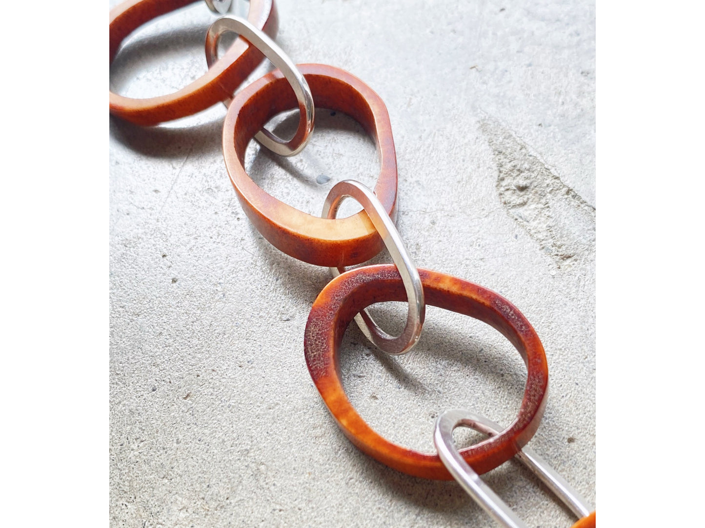 Brown antler & silver chain necklace