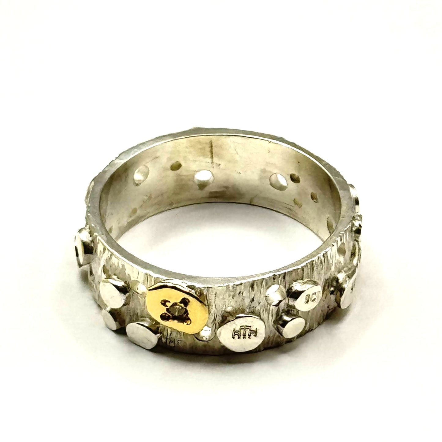 Silver Matariki Ring with Sparkle (T) - Silver/9ct gold/diamond