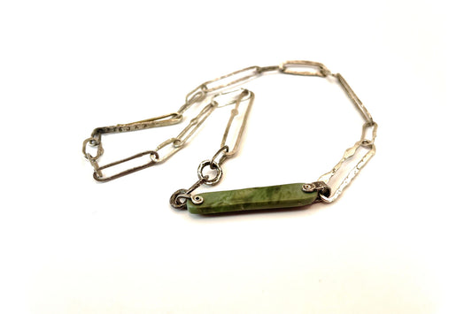 Silver/Jade One Bar Necklace