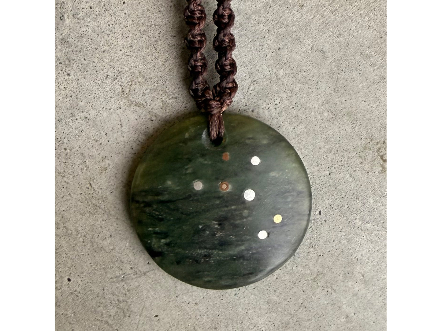 Pounamu Disc, Matariki trinity copper silver and gold