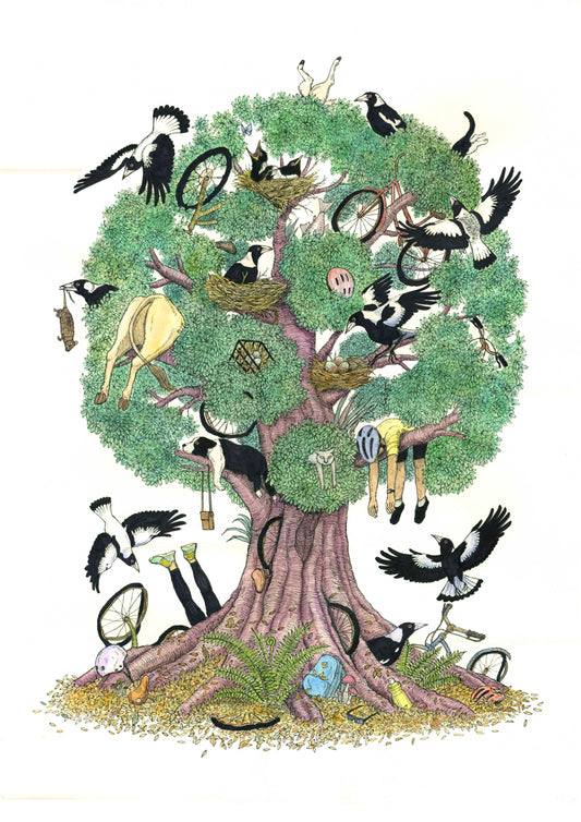 Magpie Tree Print - A3