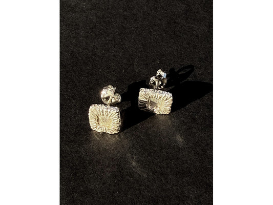 Strata Rectangle Silver Stud Earrings