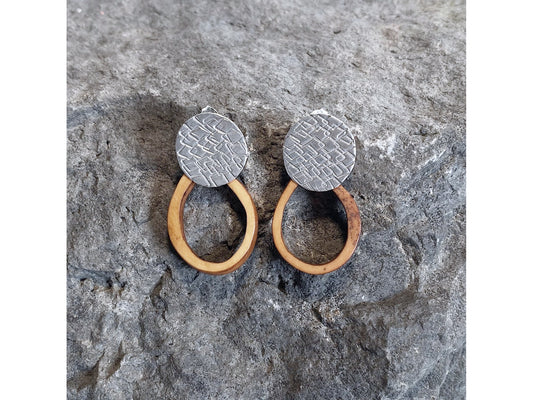 Silver Textured Stud with Antler Hoop