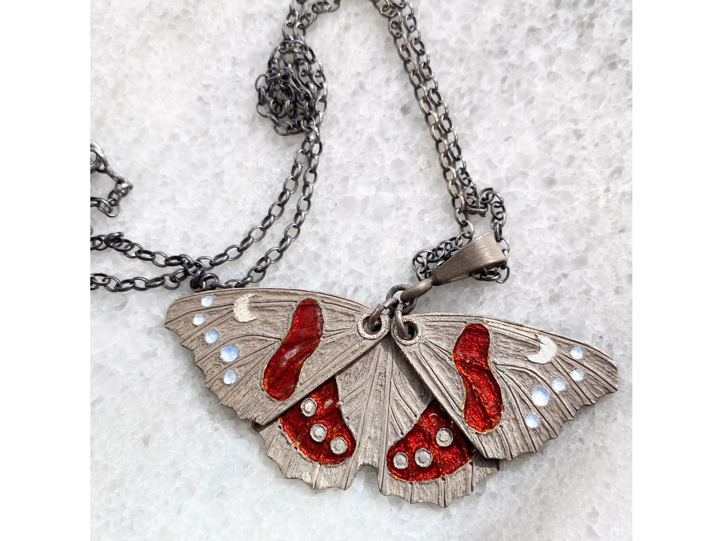 Red Admiral Butterfly Necklace with hinged wings