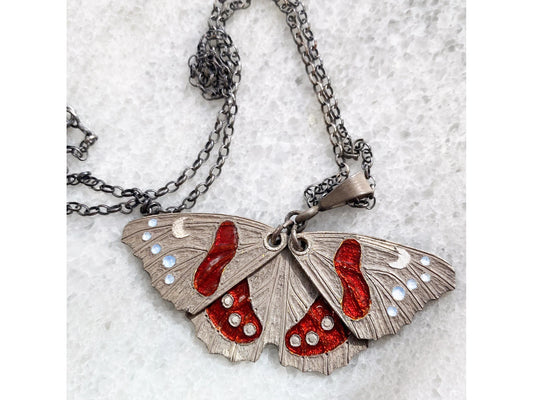 Red Admiral Butterfly Necklace with hinged wings