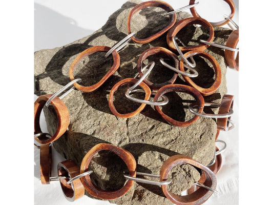 Brown antler & silver chain necklace