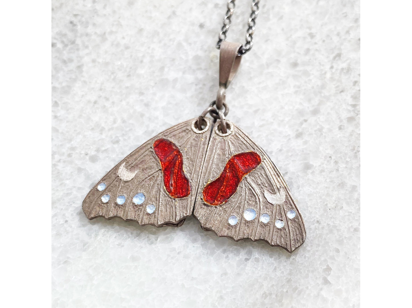 Red Admiral Butterfly Necklace with hinged wings