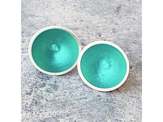Sterling silver turquoise green dish stud earrings