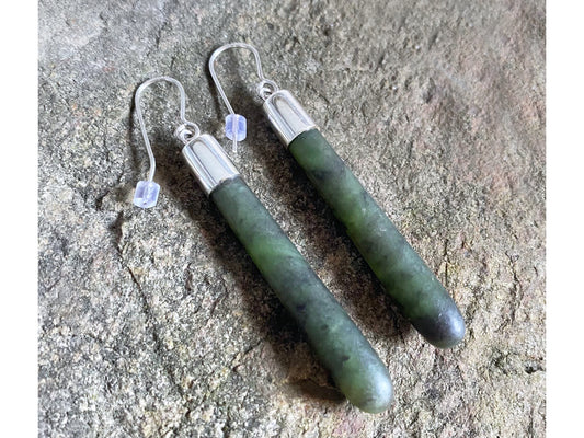 Pounamu round drop earrings with silver caps