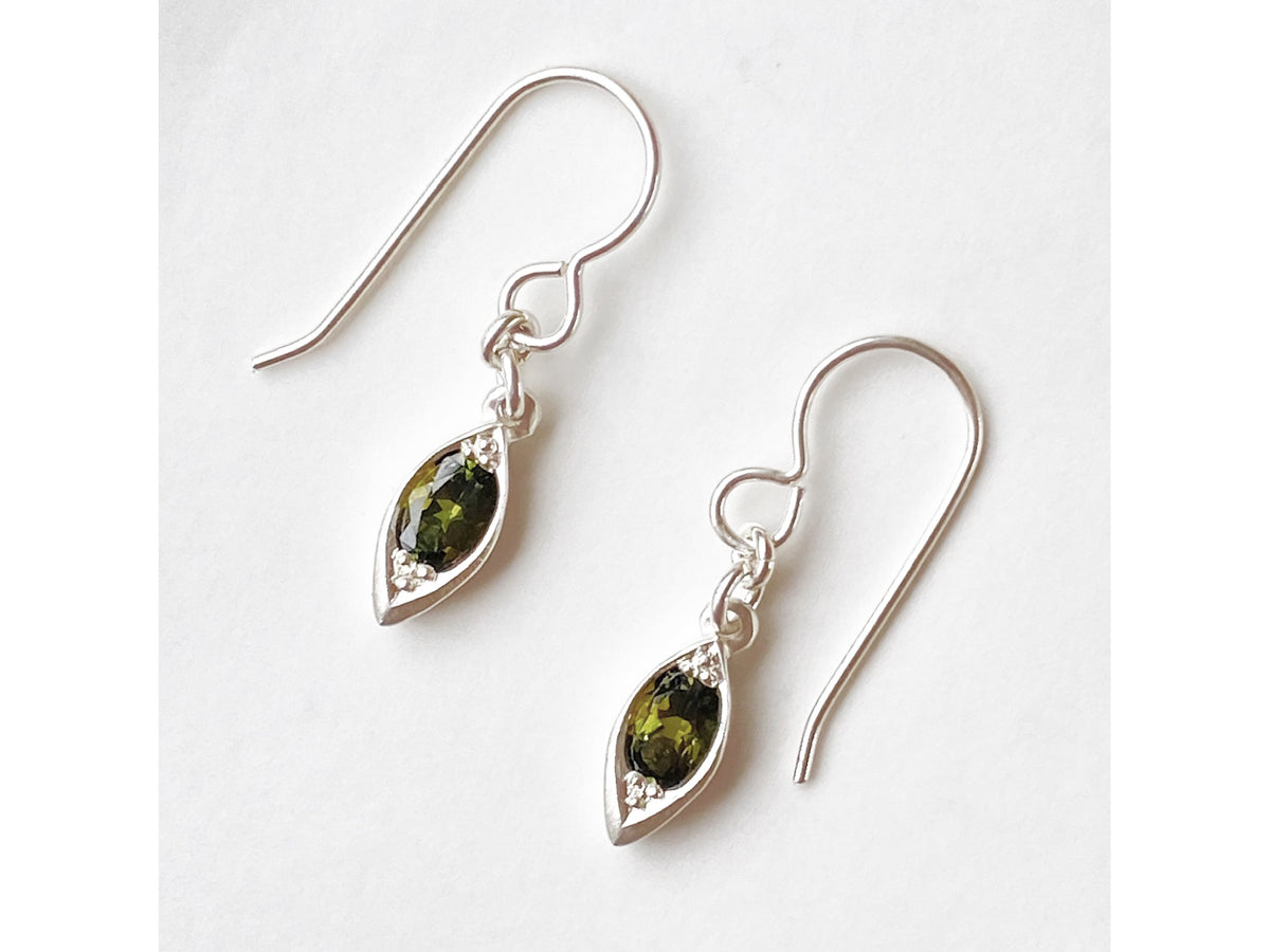 Leaf Drop Earrings with Green Tourmalines