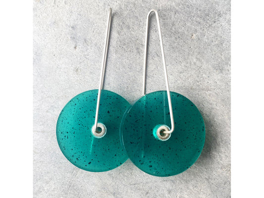 Sterling silver and resin circle earrings - Green