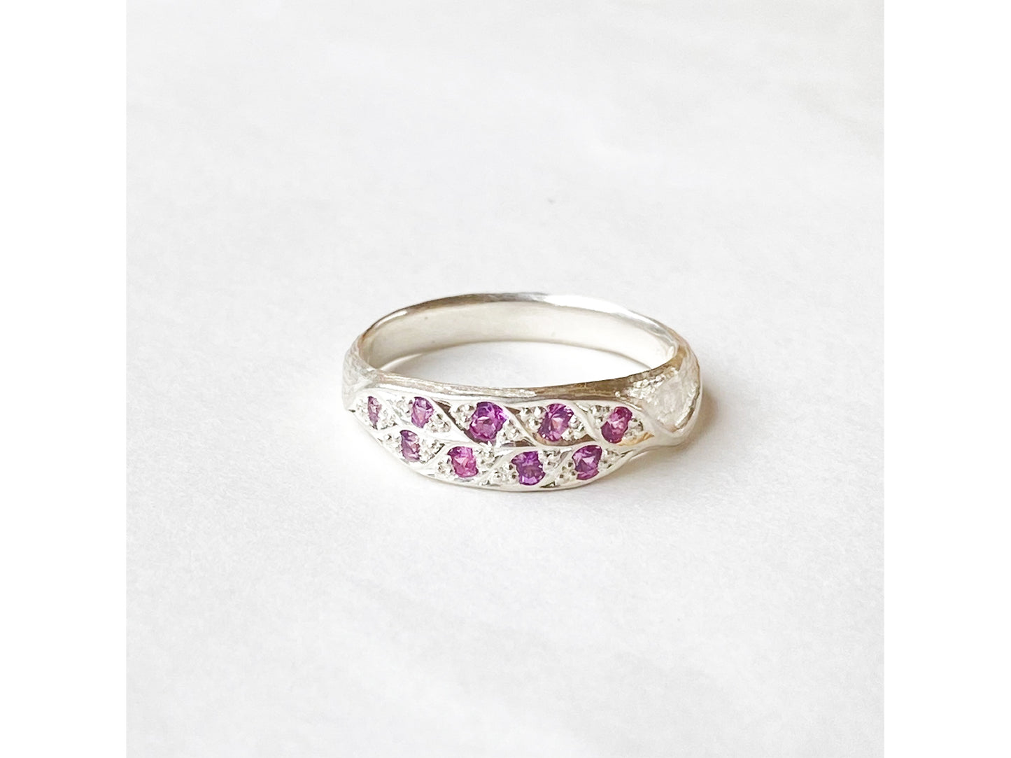 Nouveau Leaf Ring with Pink Sapphires