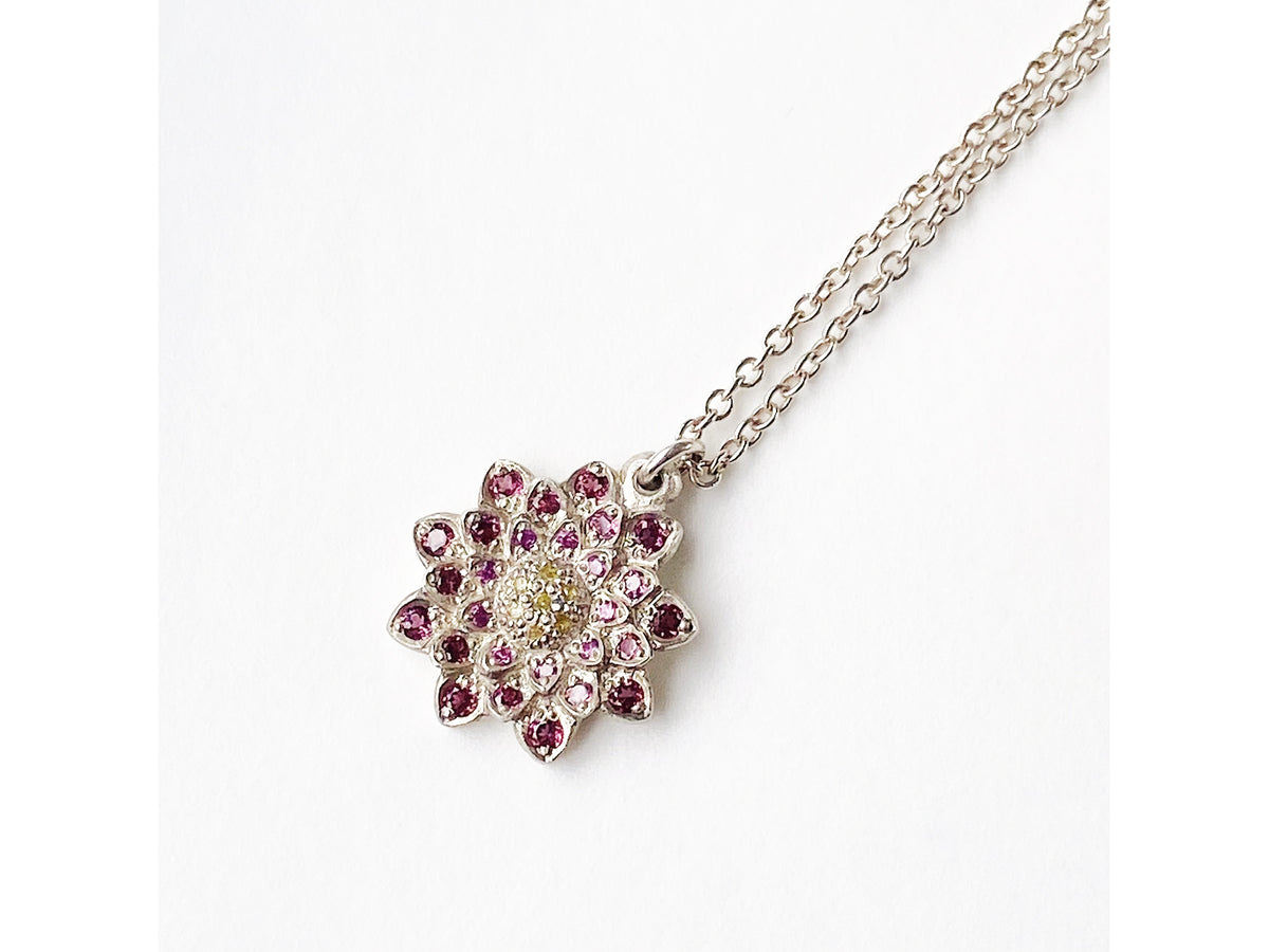 Dahlia Necklace - Sterling silver + garnets