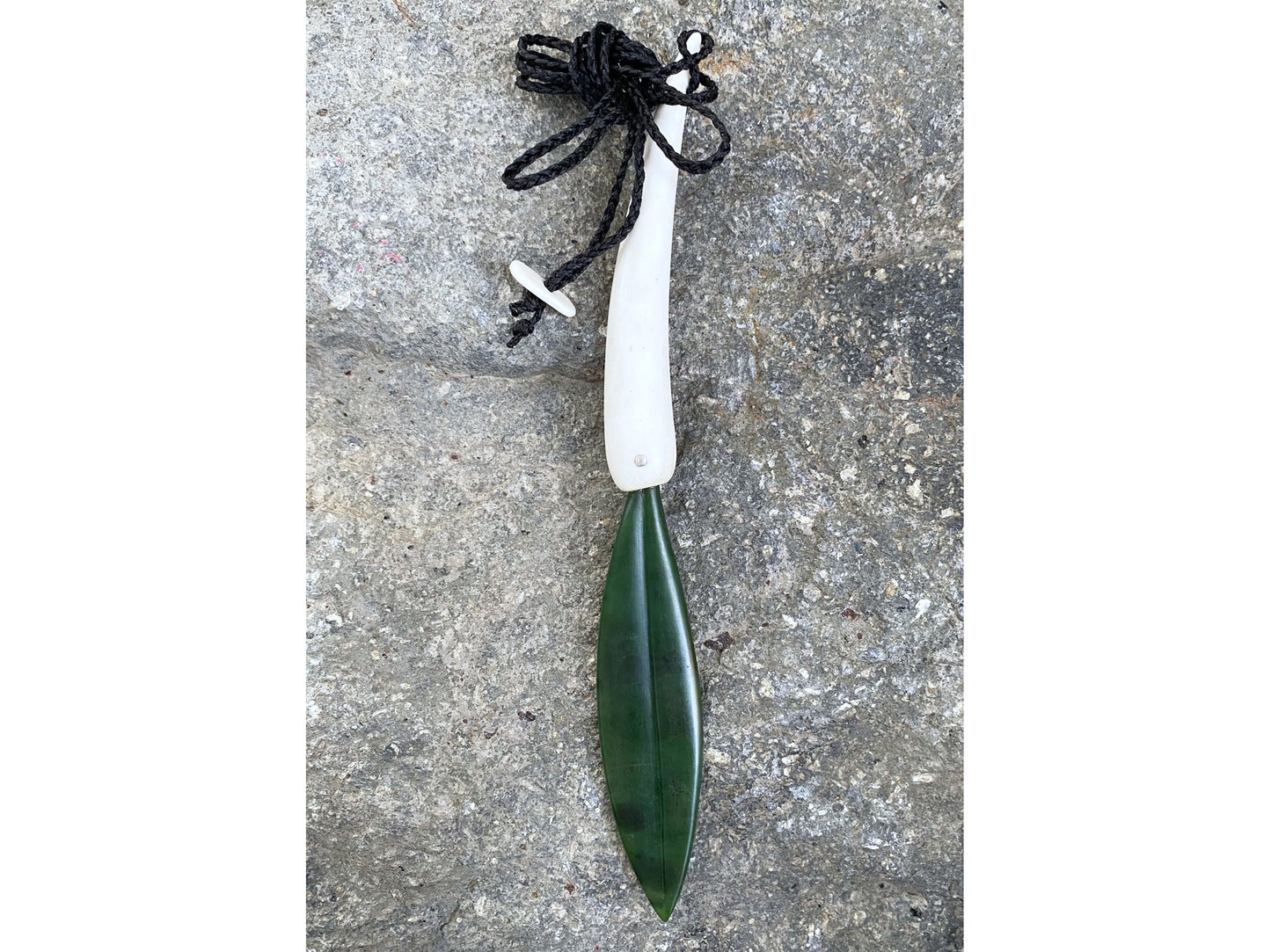 Maire Leaf Pendant - Pounamu + Antler tine