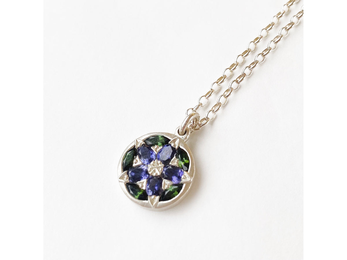 Kaleidoscope Pendant - Sterling silver + iolites + tourmalines