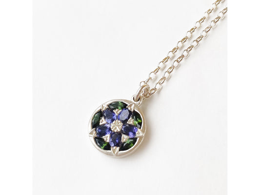 Kaleidoscope Pendant - Sterling silver + iolites + tourmalines