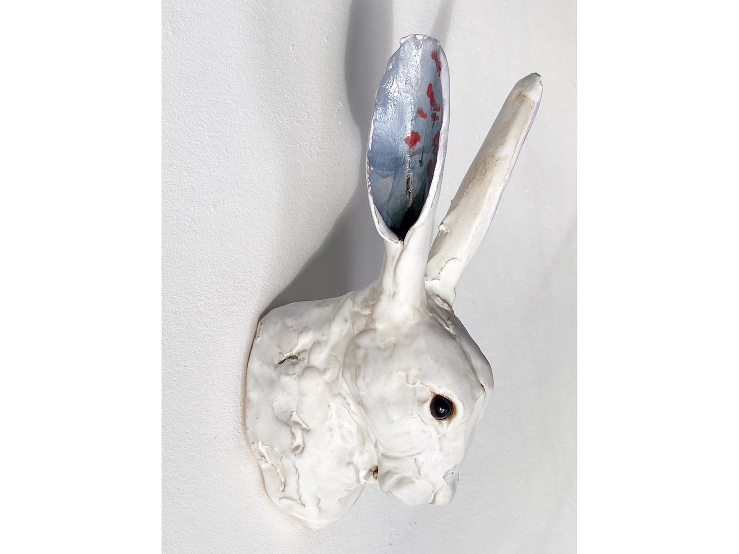 Wall Rabbit Head, painted ears Red flowers
