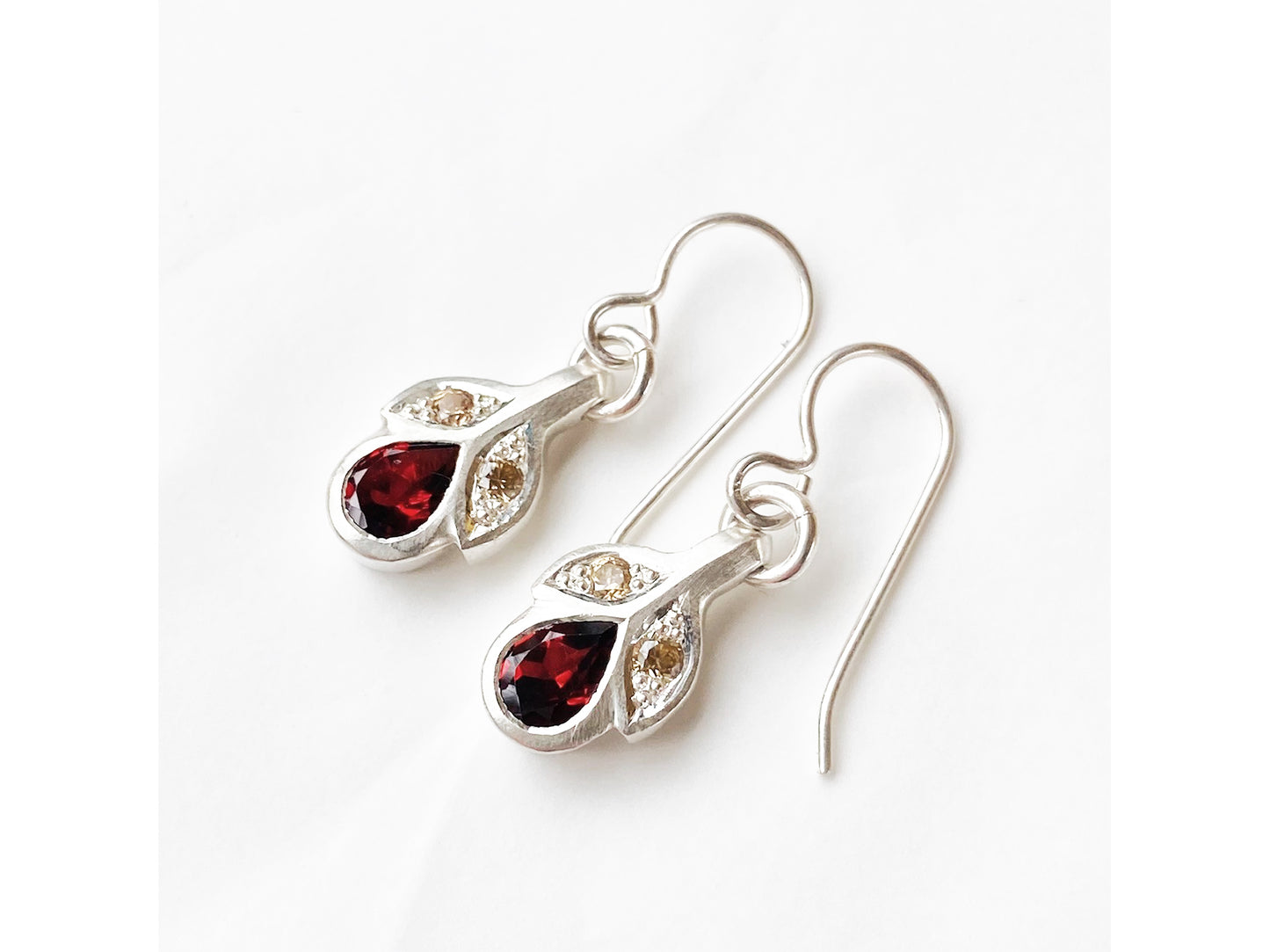 Poppy Bud Drop Earrings with Garnet + natural zircons